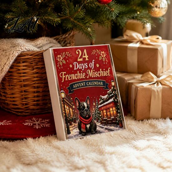 Holiday Party Favors 2D Acrylic French Bulldog Christmas Advent Calendar Surprising Box Ornament Pendants Set Cute Xmas Countdown Hanging Charms for