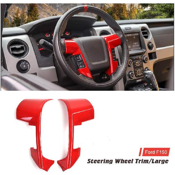 

Car Steering Wheel Trim Cover Frame Interior Accessories for 2009-2014 Ford F150 SVT Raptor (Red)