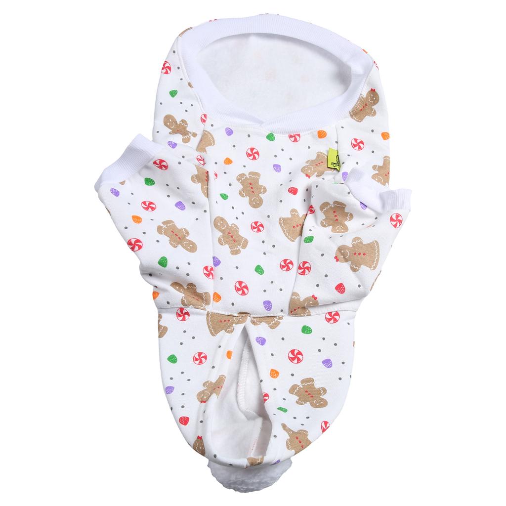 Weihnachts-Hunde-Hoodie Weißer Hintergrunddruck Niedlicher Lebkuchenmann Hund Warme Kaltwetterjacke für