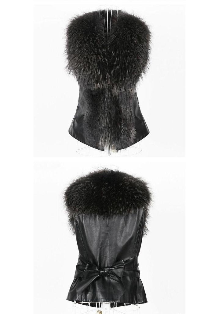 Plus Size Faux Fur Vest with Faux Fox Fur Collar - European and American Style