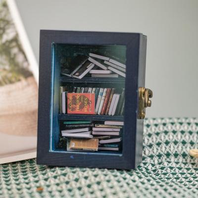 Wooden Pocket Anxiety Bookshelf Home Decoration Creative Ornament Stress Reliever 60pcs Mini Books Rectangular Shaking Bookshelf
