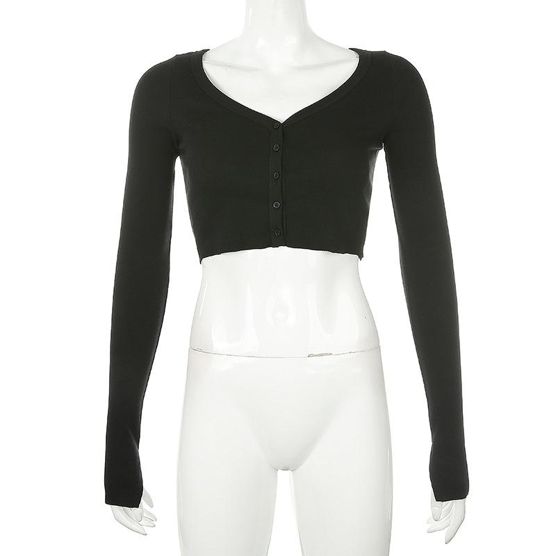 Dámský pletený svetr s dlouhým rukávem, jednobarevný, volný, pletený svetřík s výstřihem do V