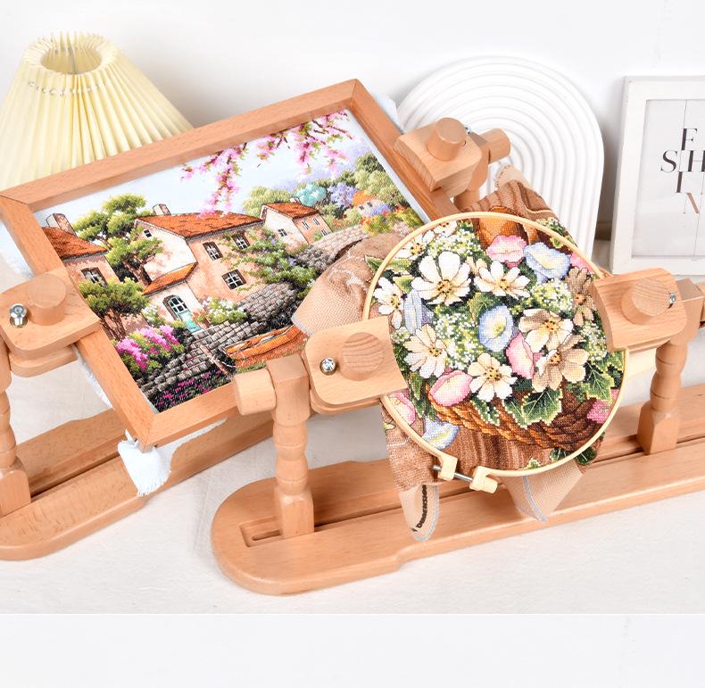 Bastidor de Bordado Ajustable de Madera de Haya: Bastidor Multifuncional para Punto de Cruz con Pinza de Tensión Fija