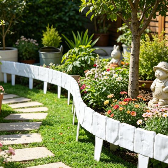 20 Stück Imitation Stein Gartenzaun mit Pfahl Kein Graben DIY Außenhof Landschaftsgestaltung Randbegrenzung Weg Rasen Blumenbeet Dekorasionszaun