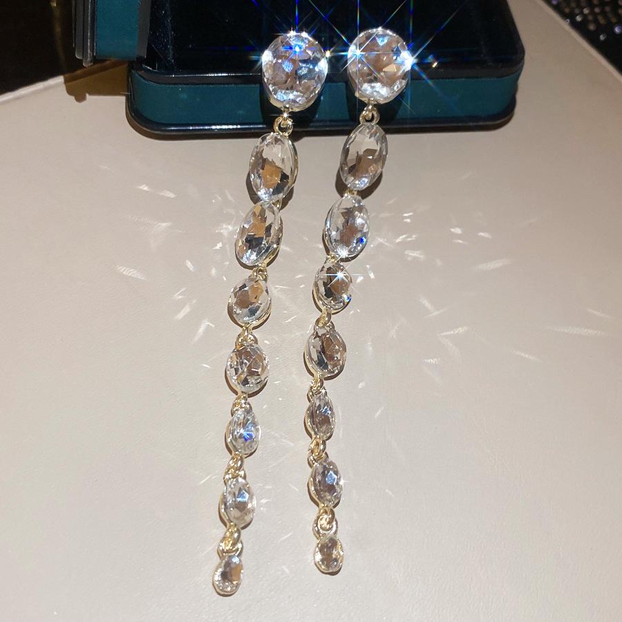 Роскошные серебряные геометрические овальные серьги-кисточки с инкрустированными бриллиантами - Элегантные и модные пусеты