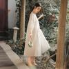 Johnature Women High Waist Casual Dresses Stand Nine Sleeve Solid Color Soft Cloth Summer Loose A-Line Dress