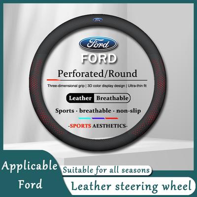 Steering Wheel J265 Leather Protective Cover Anti-slip Breathable For Ford Focus Fiesta Shelby Mondeo Kuga MK2 MK3 Mustang MAX Taurus