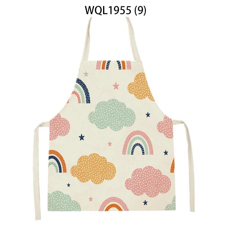 Cartoon Rainbow Clouds Kitchen Sleeveless Apron Women Men Linen Waist Bib Home Cleaning Apron Cute Animal Household Pinafore