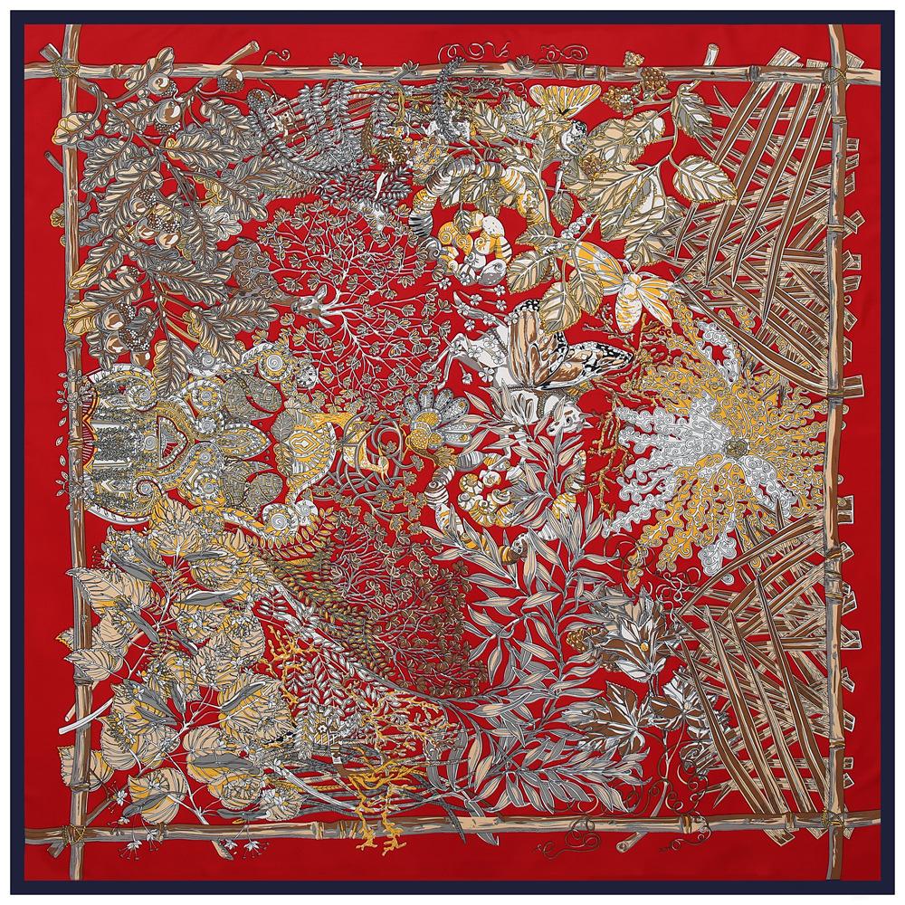130CM Silk Scarf Women Large Shawls Flower Basket Print Stoles Square Bandana Horse Kerchief Scarf Female Foulards