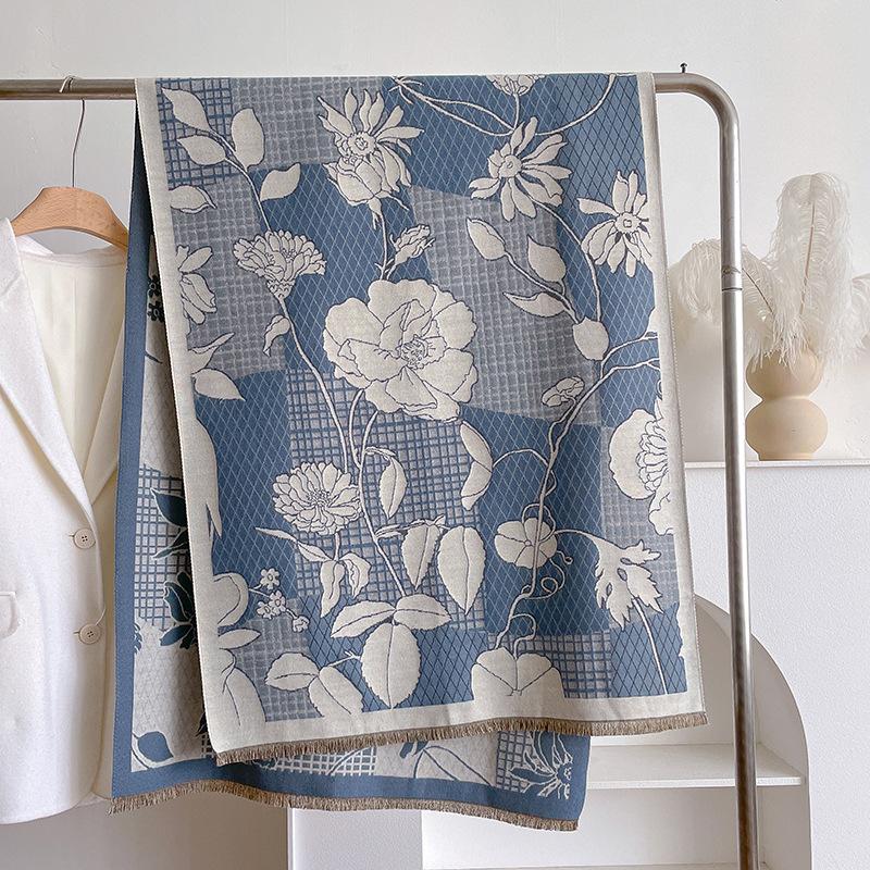 

Striped Printing Contrasting Colors, Double-Sided Imitation Cashmere Scarf, Winter High-End Warm Shawl Women 185cm