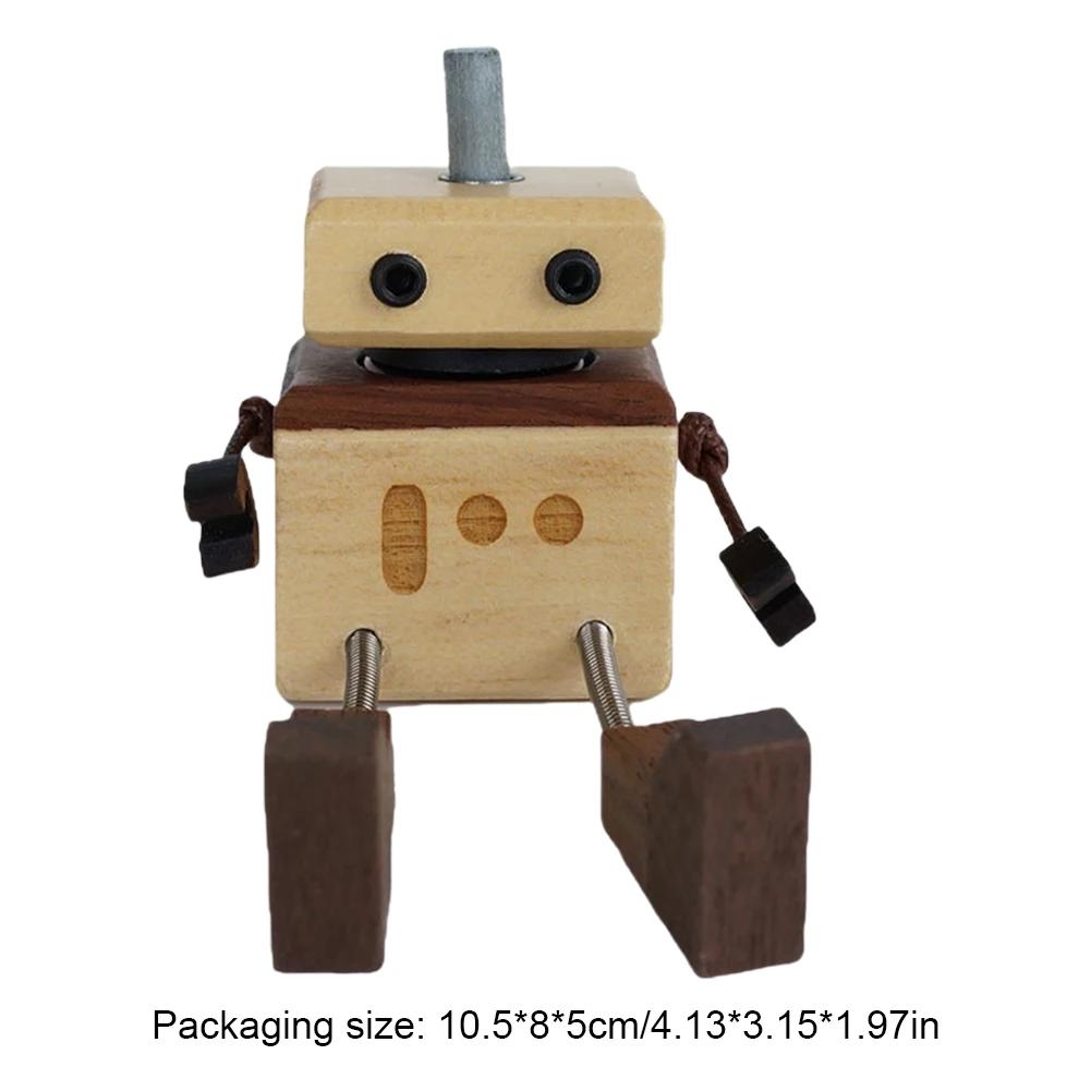 Shaking Wooden Man Figurine with Strong Base Cute Car Wood Ornaments Funny Wood Leg-swinging Robot Desktop Decor for Home/Office