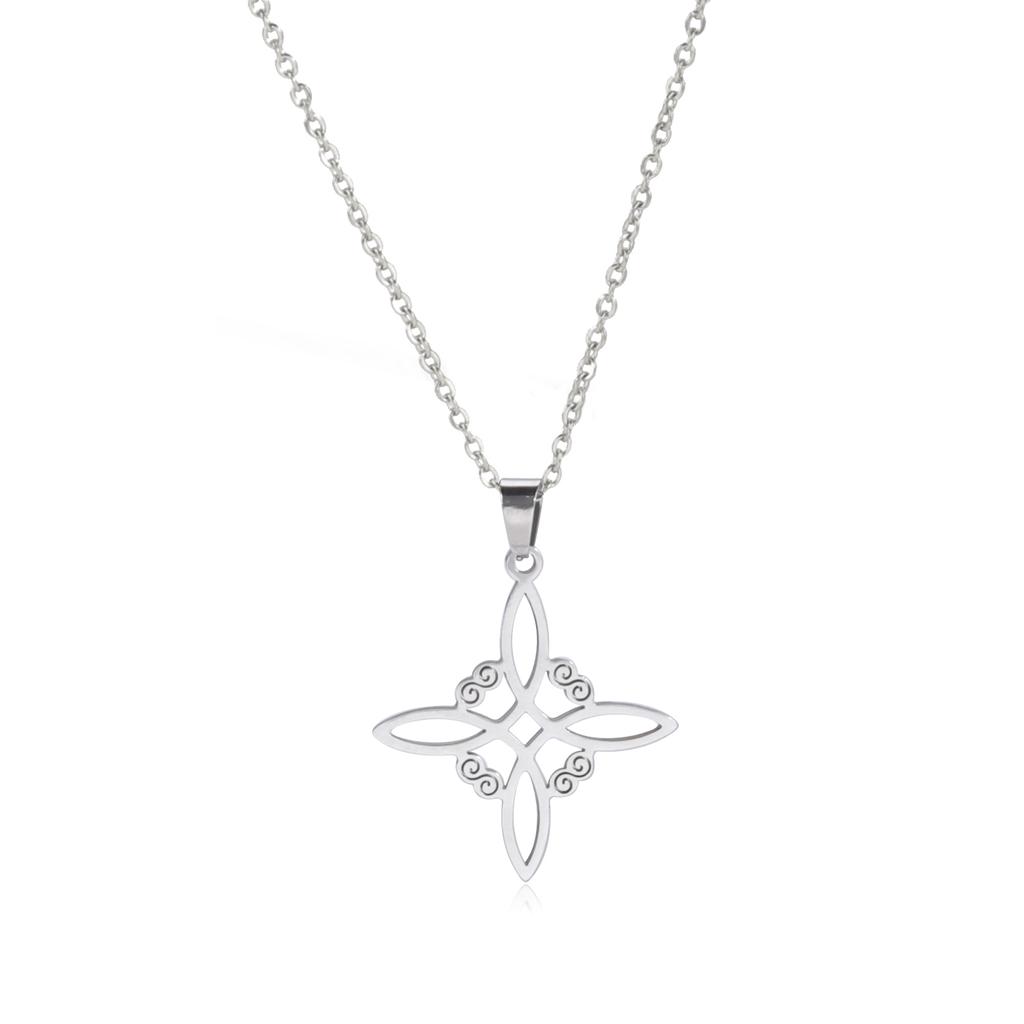 Collar Doble Amuleto Protección Nudo de Bruja Pentagrama Tetragrammaton Acero Inoxidable Joyería de Protección Venta al por Mayor