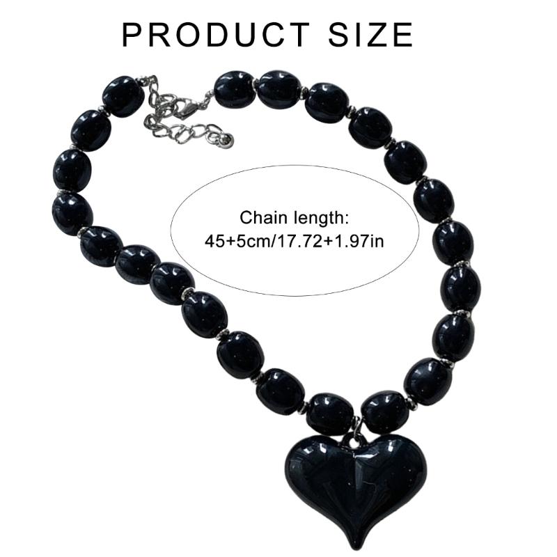 Resin Beaded Necklace with Heart Pendant Adjustable Length Choker Stylish Hip Hop Neckchain for Fashionable Women