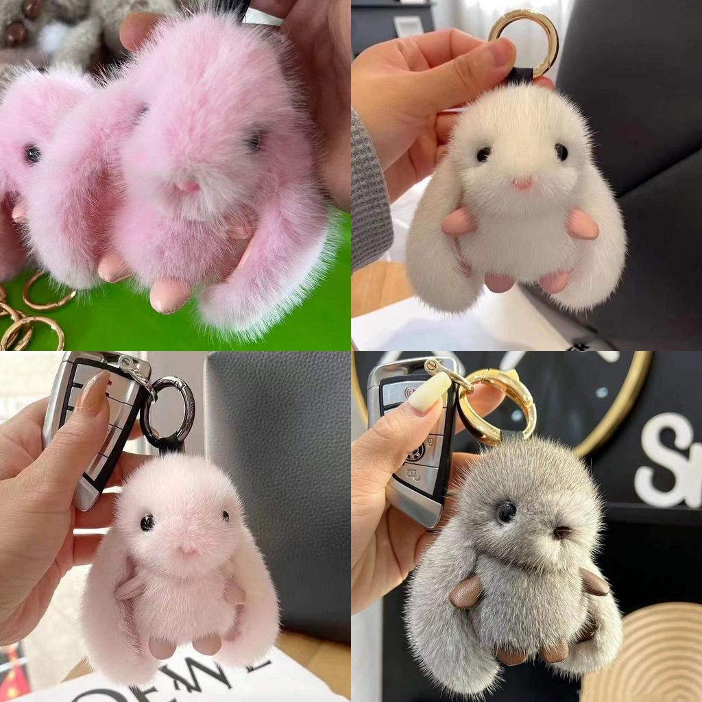Plush Bunny Keychain With Animal Pattern For Car And Bag Decor Gift For Teens