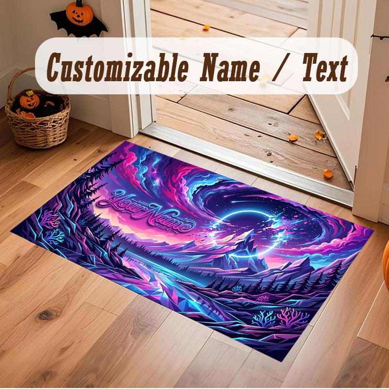 Space Cosmic Theme Crystal Velvet Floor Rug Personalized Custom Name Text Warm Carpet Home Decoration