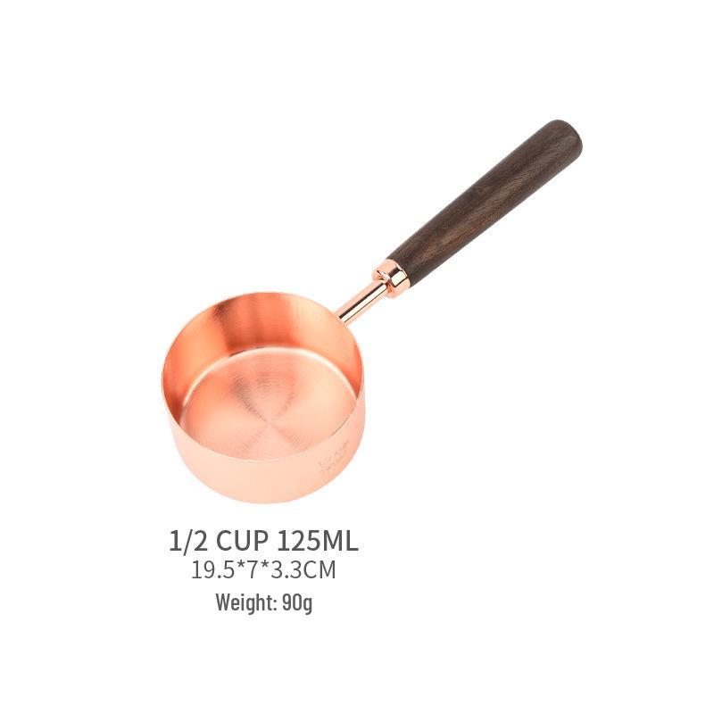 Gold-Plated Stainless Steel Measuring Cups & Spoons Set with Acacia Wood Handles – 8 Pieces