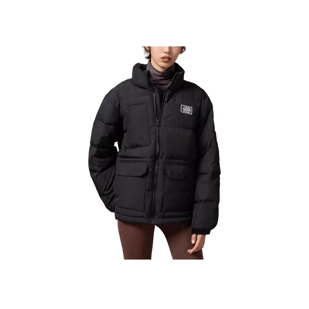 Vans Solid Color Stand Collar Mid-Length Loose Zipper Jacket Long Sleeve Unisex Jacket Black VN000H22BLK