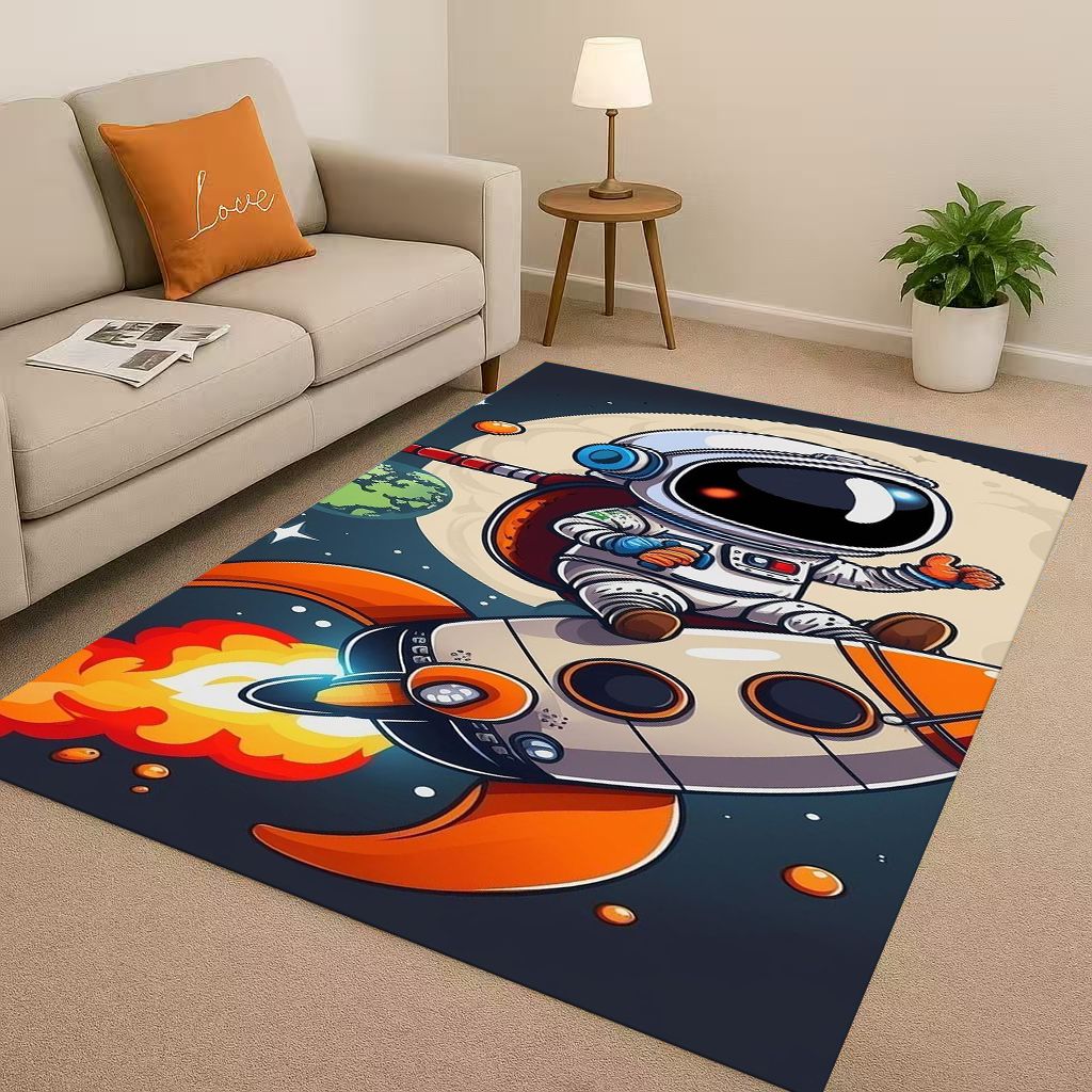 3D Cartoon Astronaut Spaceman Planet Living Room Non Slip Area Rug Carpet for Bedroom Playroom Sofa,Home Decor Doormat Christmas