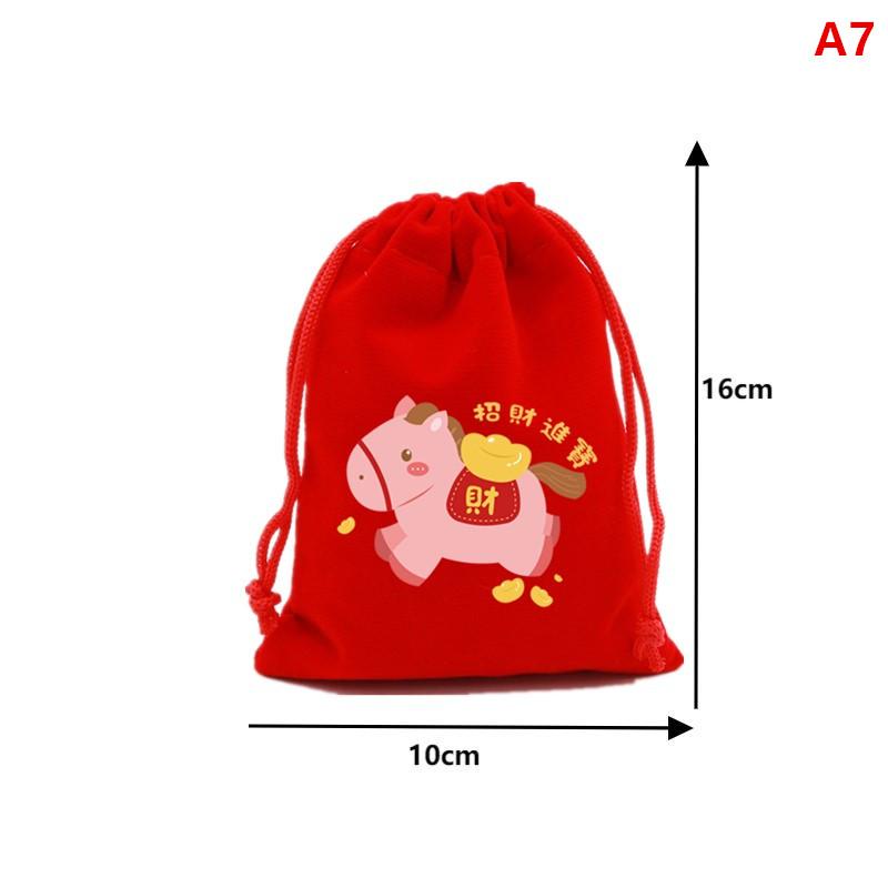 1 Stk. Rote Beutel Jahr des Pferdes Kordelzug Chinesisches Tierkreiszeichen Geschenkbeutel Süßigkeiten Snack Verpackungsbeutel China Neues Jahr Partygeschenke Dekoration