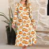 Women's fashionable loose retro printed round-neck dress