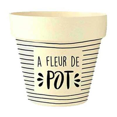 [Q6395] - Cache-pot bambou 'Messages' beige noir (A Fleur de Pot) -  13. 5x15 cm