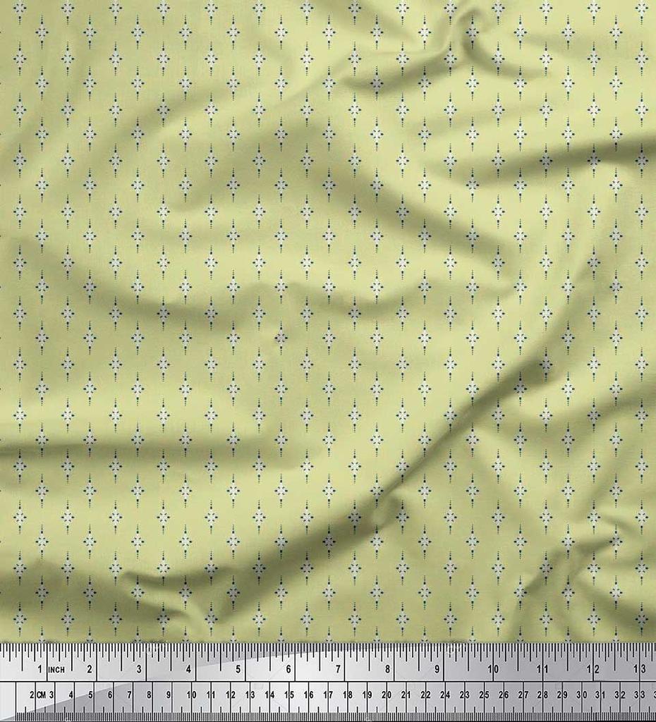 Soimoi Japan Crepe Satin Fabric Dot & Leaves Small Motif Shirting Print Fabric by the Metre 42 Inch