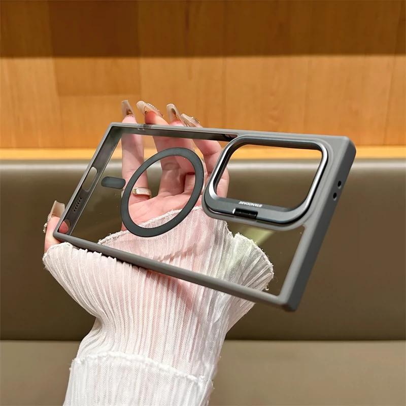 For Magsafe Magnetic Wirelesss Charge Case For Samsung Galaxy S25 S24 Ultra S22 S23 FE Plus Camera Protector Holder Clear Cover