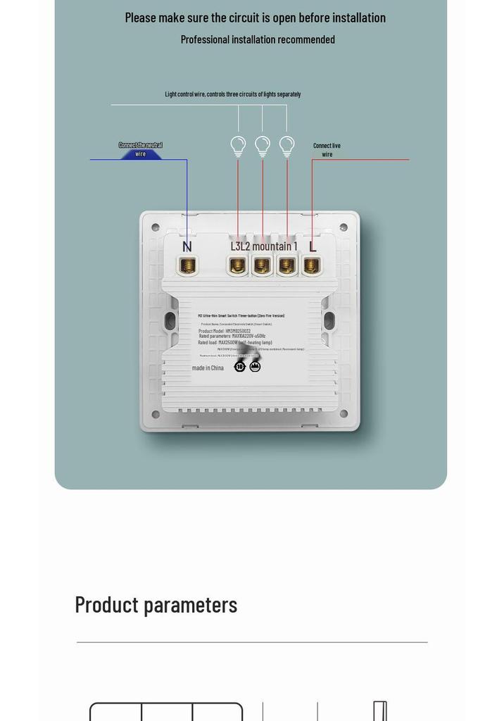Smart Ultra-Thin Panel Switch: Compatible with Mijia App for Remote Control, Voice Commands, and Timed Scenes.