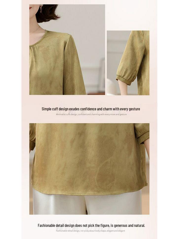 Mother's Day Mid-Sleeve Casual Summer Top & Wide-Leg Pants Set for Middle-Aged Women
