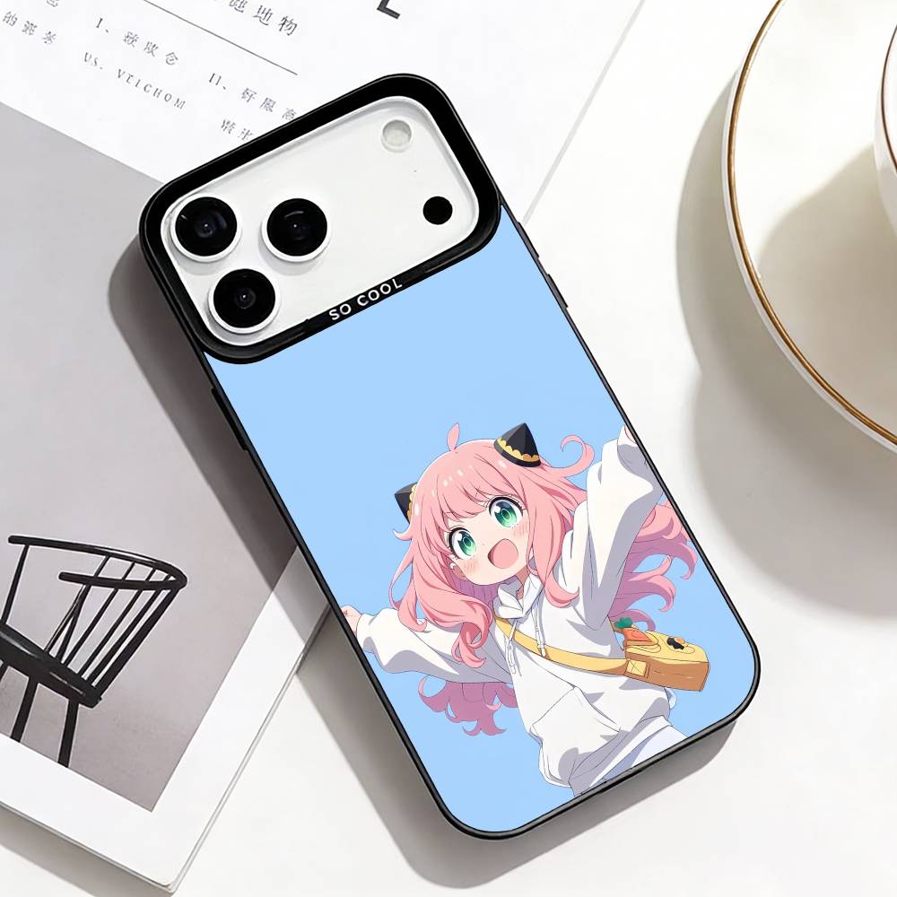 

C-Cute Anya Chibi Style Phone Case For iPhone17,16,15,14,13,12,Pro Max Black Colored Silver Plated Inside Cover iPhone13PROMAX