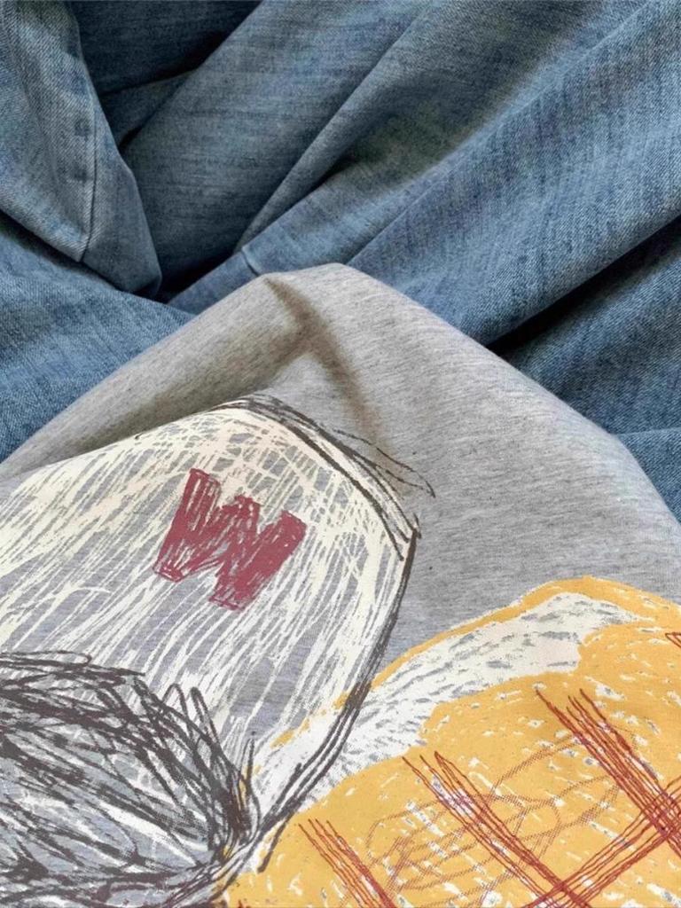 100% Pure Cotton Gray Women's European Short-Sleeve Summer T-Shirt - Trendy American Niche Design