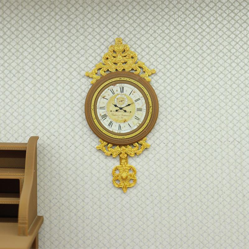 1Pcs Pretend Play Furniture Toy 1:12 Dollhouse Miniature Retro European Wall Clock Play Doll House Home Decor Accessories