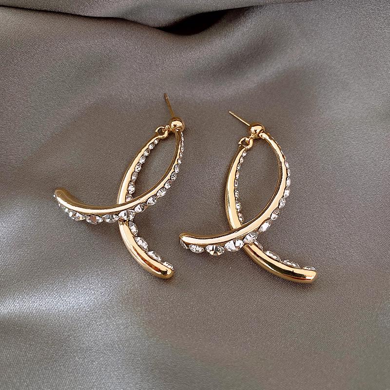 925 Silver Douyin Cross & Diamond Earrings: Front-Back Dynamic Twisted Fairy Design