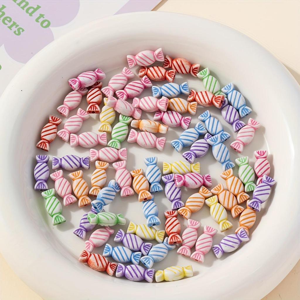 [Acrylic Candy Beads] 50 colorful acrylic candy beads - bright stripes and geometric patterns - suitable for DIY jewelry making,