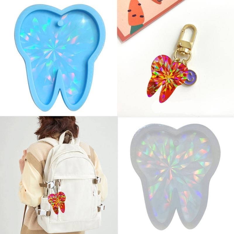 Big Tooth Holographic Light and Shadow Ornaments Silicone Epoxy Keychain Molds DIY Pendant Jewelry for Valentines Gift