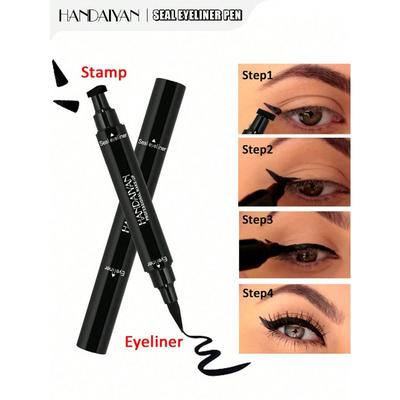 Crayon Eye-liner 2-en-1, Imperméable Résistant à la Transpiration Longue Tenue Lisse Double Embout Tampon Triangle Eye-liner, Noir, Convient Pour Le Maquillage Quotidien