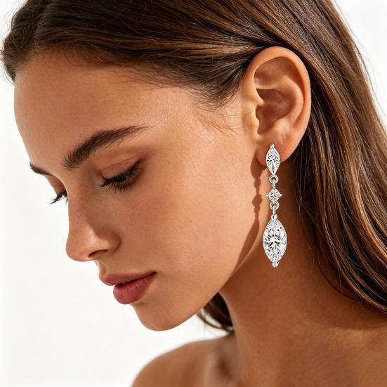 1 Paar Hängeohrringe Zirkonia-Intarsien Wassertropfen-Design Funkelnde Brautohrringe Hochzeitsfeier Schmuck-Essentials