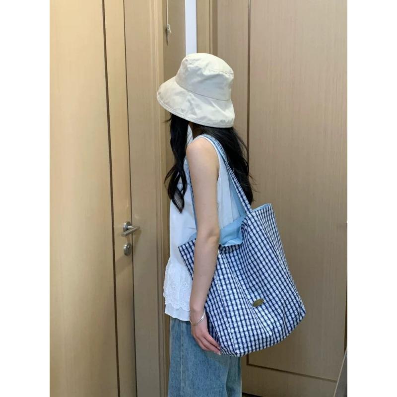 Large Bag Men's and Women's Double-sided Checkered Handbag Single-shoulder Tote Bag