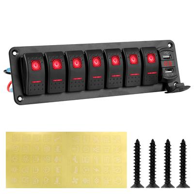 Dual USB Chargers 7 Gang Rocker Switch Panel Car Truck Bus Circuit Breaker Digital Voltmeter