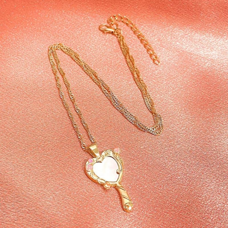 Ancient Mirrored Pendant Necklace Long Chain for Women Party Jewelry Gift