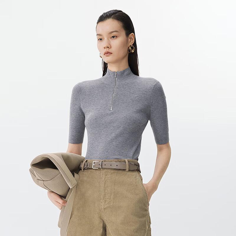 JNBY Women's Semi-High Collar Cropped Knit Top