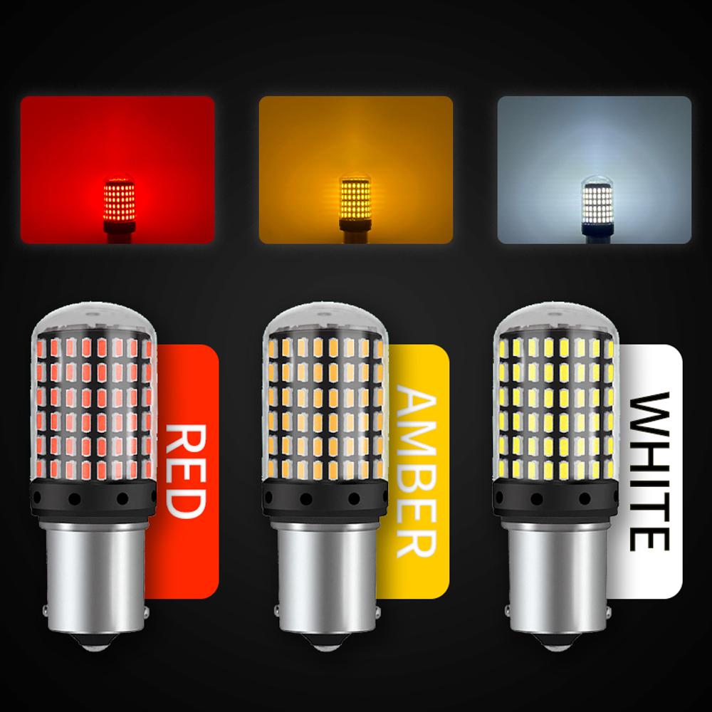 2pcs Car LED 1156 BA15S P21W BAU15S PY21W 1157 BAY15D 7443 LED Bulbs 144SMD CanBus Lamp Reverse Turn Signal Light Bulbs 7