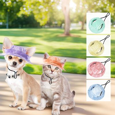 Chapeau pour animal de compagnie tie-dye avec trous pour les oreilles Chien Chiot Crème solaire Baseball pour chiens Été Chat Chapeau de soleil Petits chiens Chapeau de randonnée en plein air