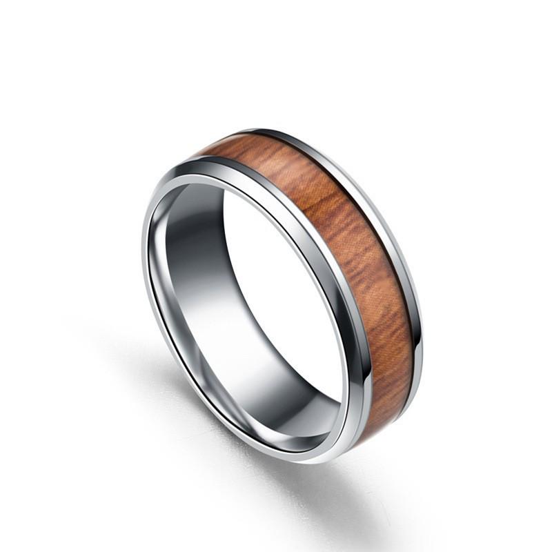 

Retro Men s Titanium Steel Wood Grain Ring - Fashionable Hand Jewelry Size 6 срібний