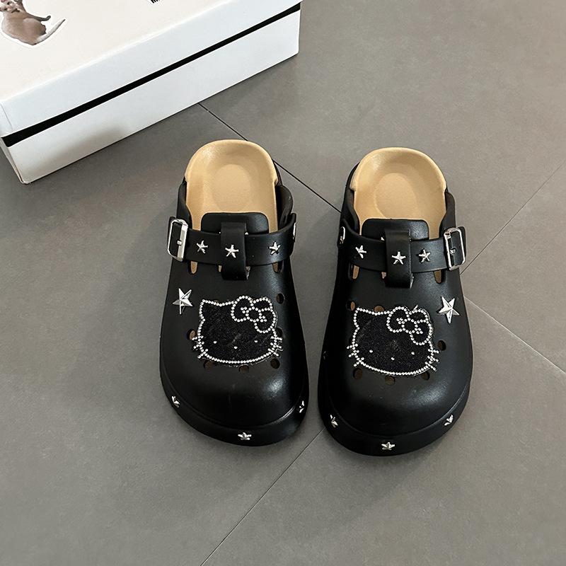 

Повседневные туфли с отверстиями на толстой подошве для нового летнего гардероба женщин, нескользящие и универсальные туфли с закрытым носком, крутые тапочки для женщин 39-40