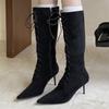 Eilyken Designer Cross-tied Zipper Woman Knee-High Boots Pointed Toe Thin High Heels Autumn Winter Shoes
