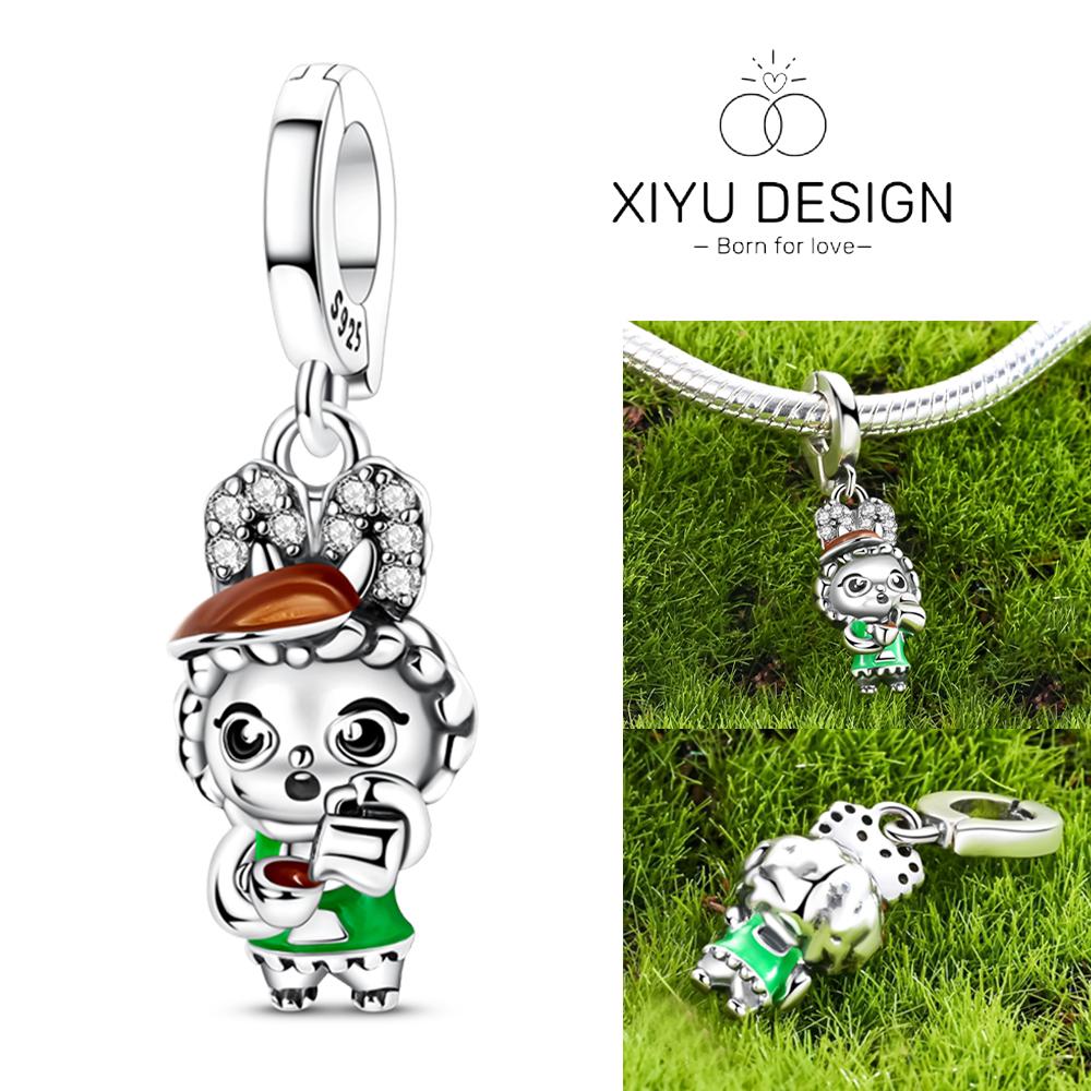 

Cute Doll Copper Little Rabbit Barista Charm Pendant Fit For The Brand S Diy Bracelet Women Jewelry Gifts білий