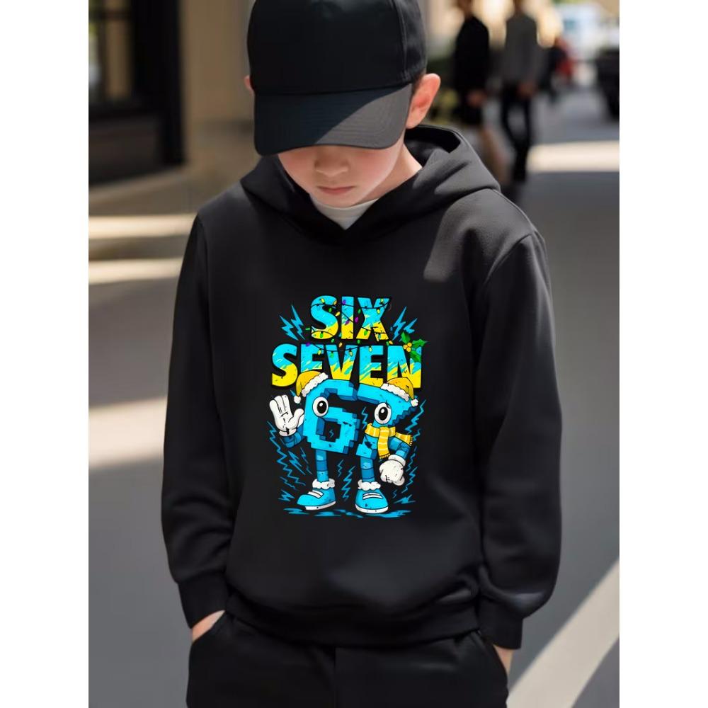 Trend Dazzle Color Boy Holding Number 67 Print Kids Hoodies Personality Graffiti Loose Casual Girl Hooded Top