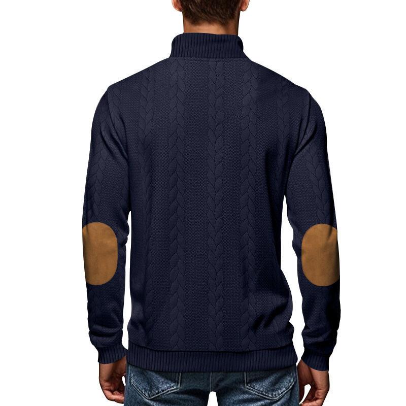 Jacquard Men's Button-Down Stand Collar Patchwork Henley Long-Sleeved Casual Sweatshirt