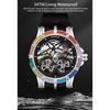 Men Luxury Rainbow Zircon Bezel Skeleton Quartz Watch Luminous Hands Waterproof Silicone Strap Hip Hop Sport Wristwatch Male Gift Clock